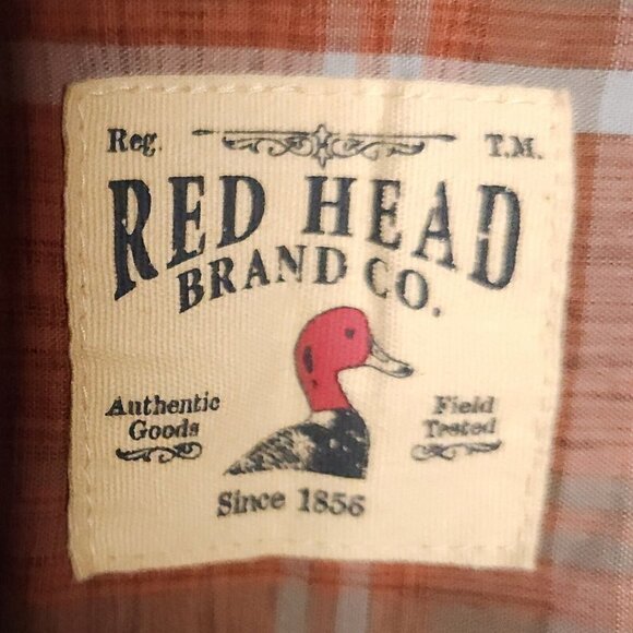 Redhead Mens Burnt Orange Cream Plaid Short Sleeve Button Down 2XL - Picture 4 of 7